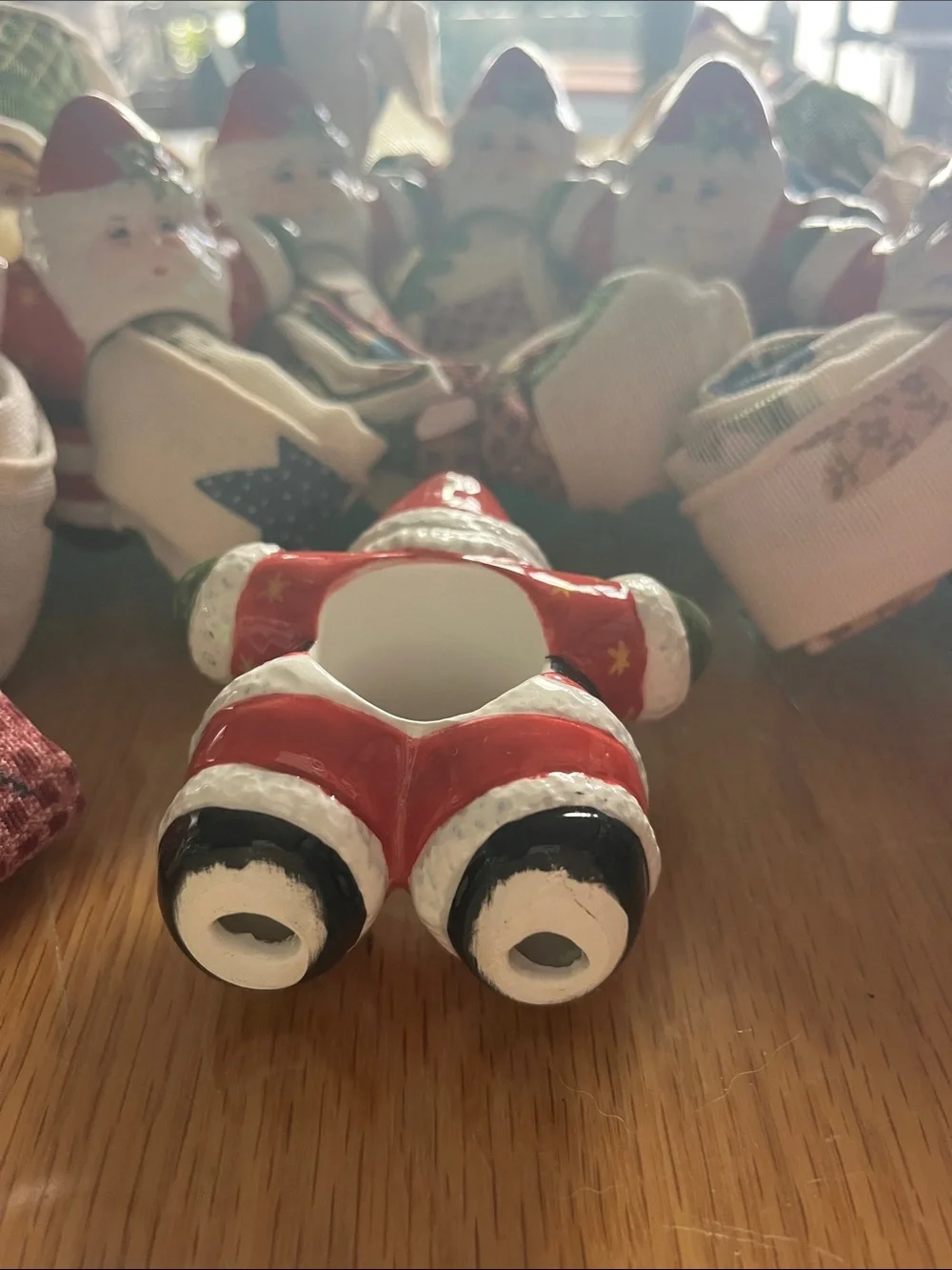 Red and White Santa Ceramic Napkin Rings 4” tall set of 8